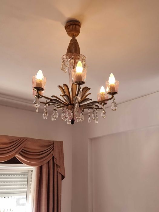 Candeeiro de teto vintage em cristal e latão – 6 braços