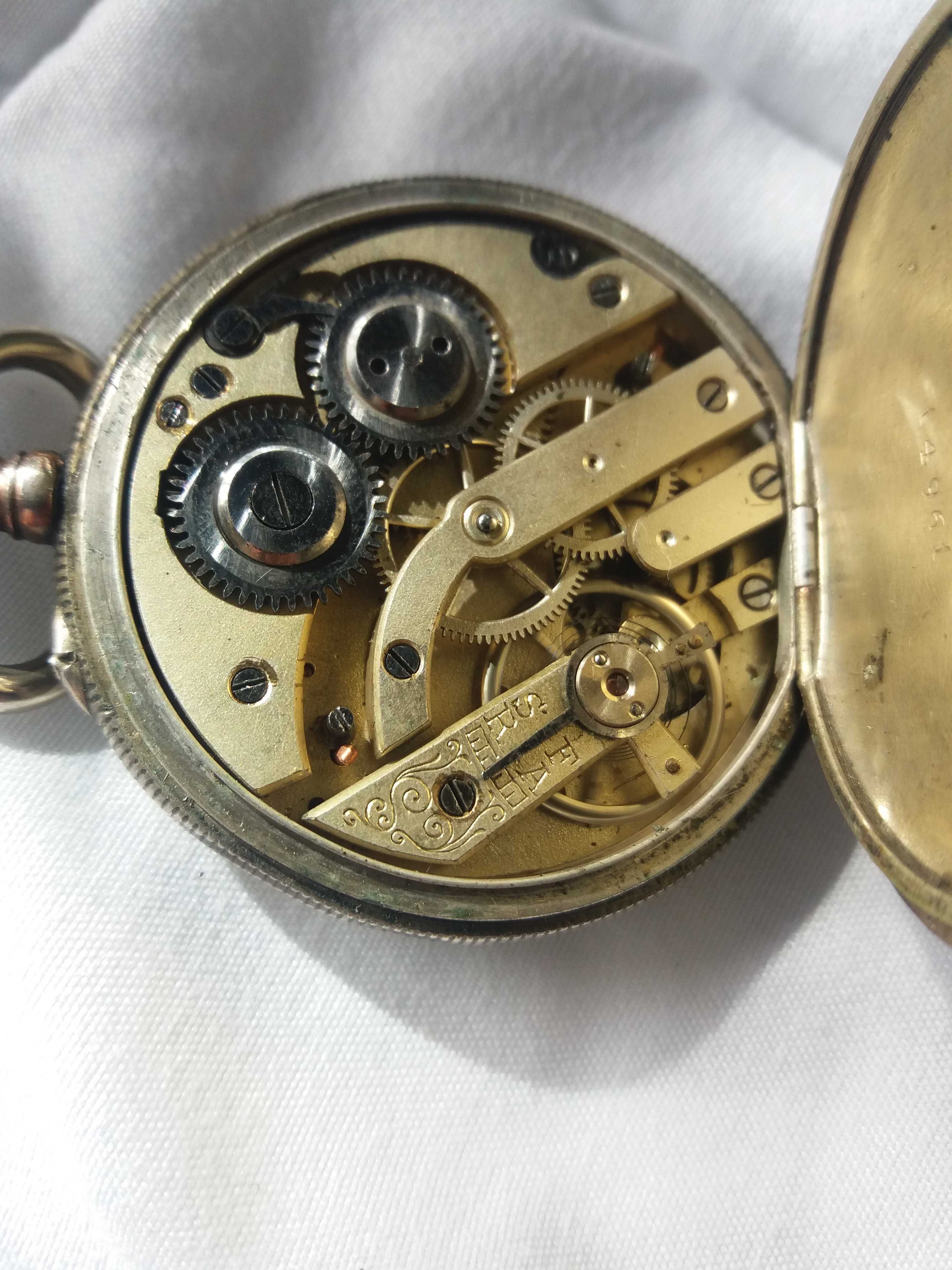 Srebrny zegarek kieszonkowy 6 rubis antyk