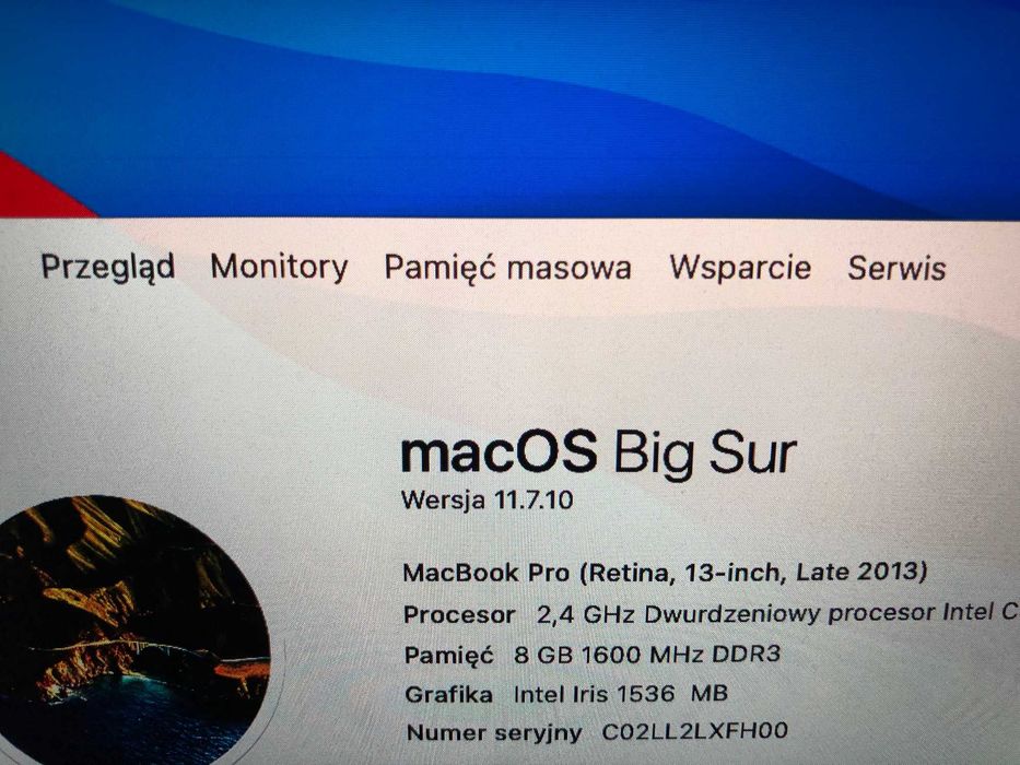 Apple Macbook Pro A1502 Late 2013 i5 8GB/128GB bateria zasilacz