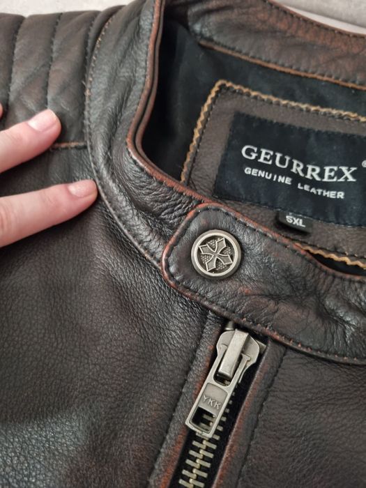 Skórzana kurtka motocyklowa, męska, brązowa skóra, rozmiar L/XL,