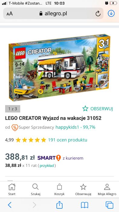 Lego Creator wyjazd na wakacje kamper 31052, wysyłka w cenie olx