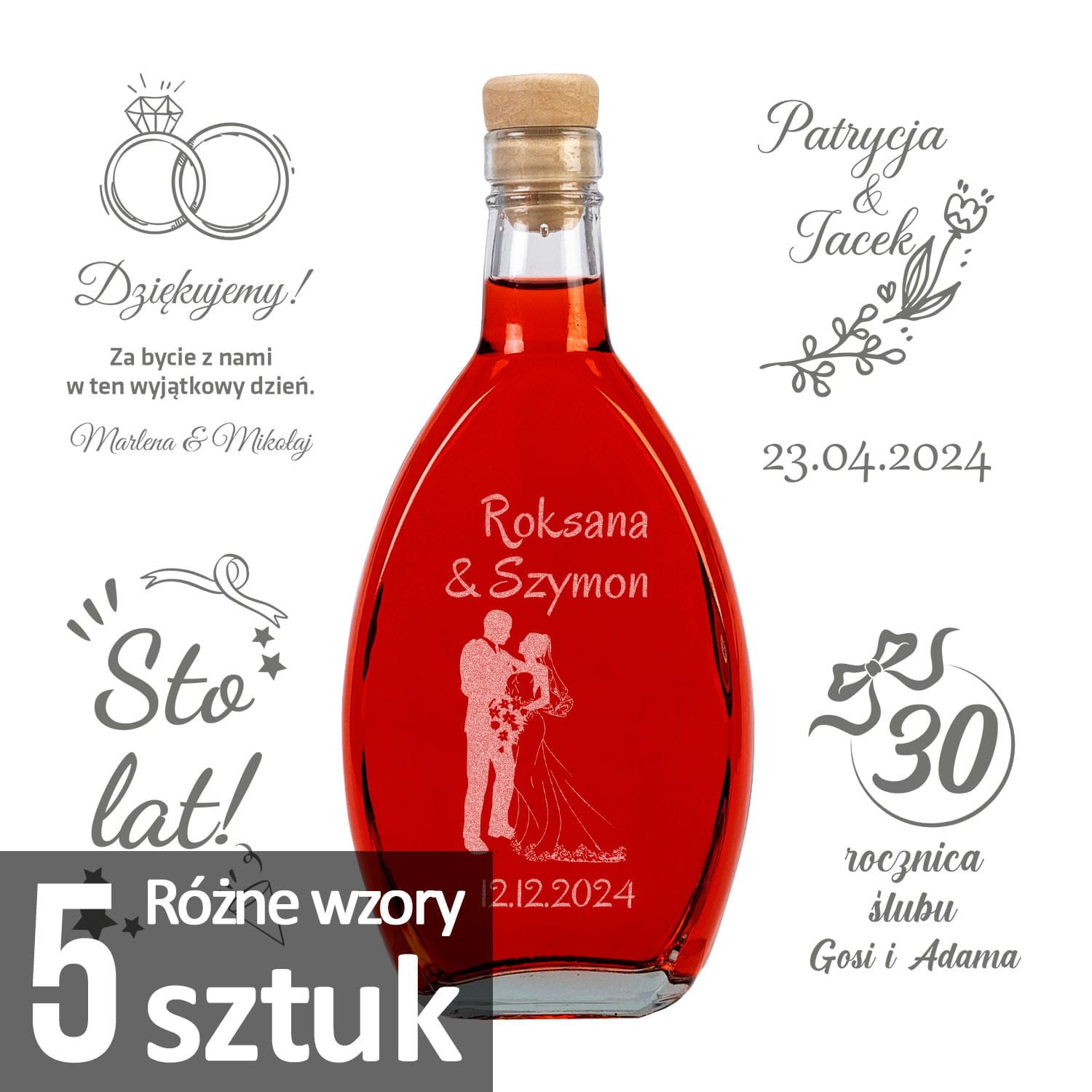 5 sztuk - butelka ELIPSA 200 ml z korkiem na nalewki wino + grawer