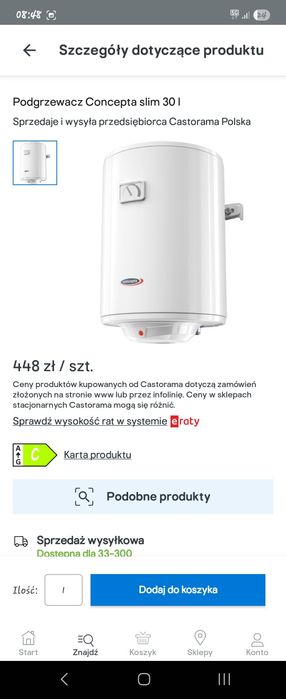 Sprzedam nowy podgrzewacz wody 30 l concepta