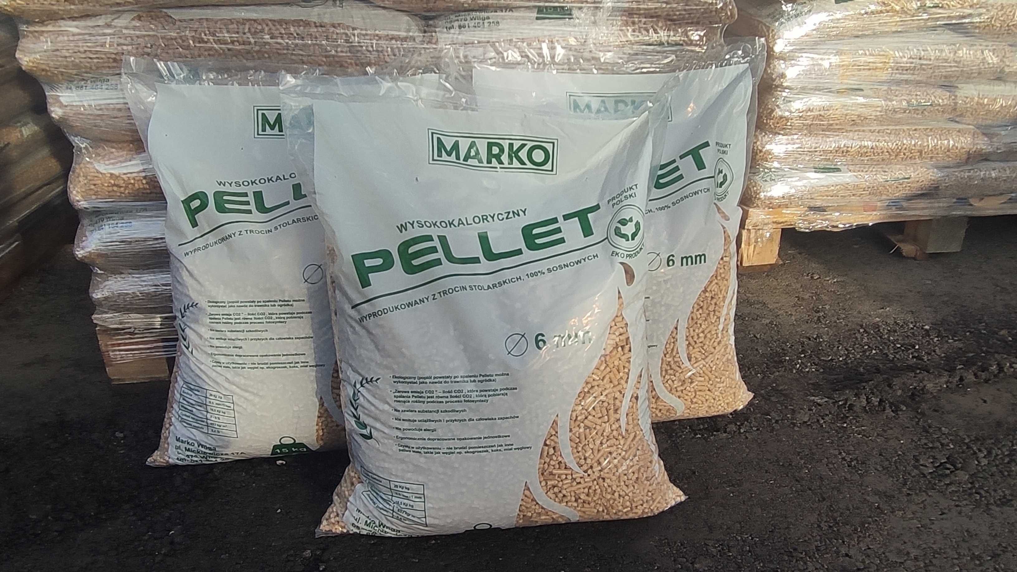 Pellet MARKO - wysokokaloryczne trociny stolarskie. Dostawa GRATIS