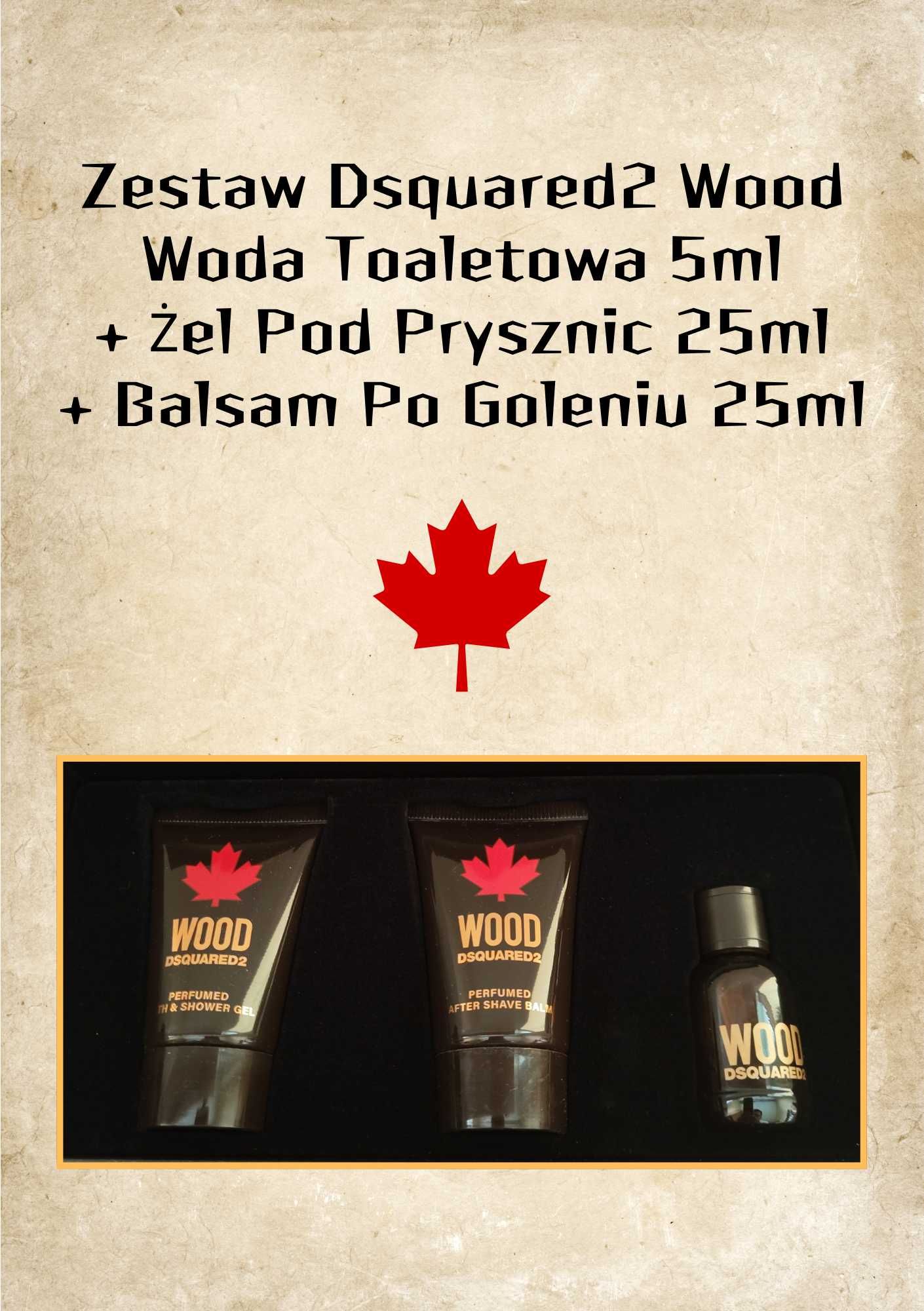 Dsquared2 Wood WodaToaletowa 5ml + Żel Pod Prysznic 25ml + Balsam 25ml