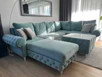 Kanapa sofa narożnik w kształcie podkowy , pikowana , ze stolikiem