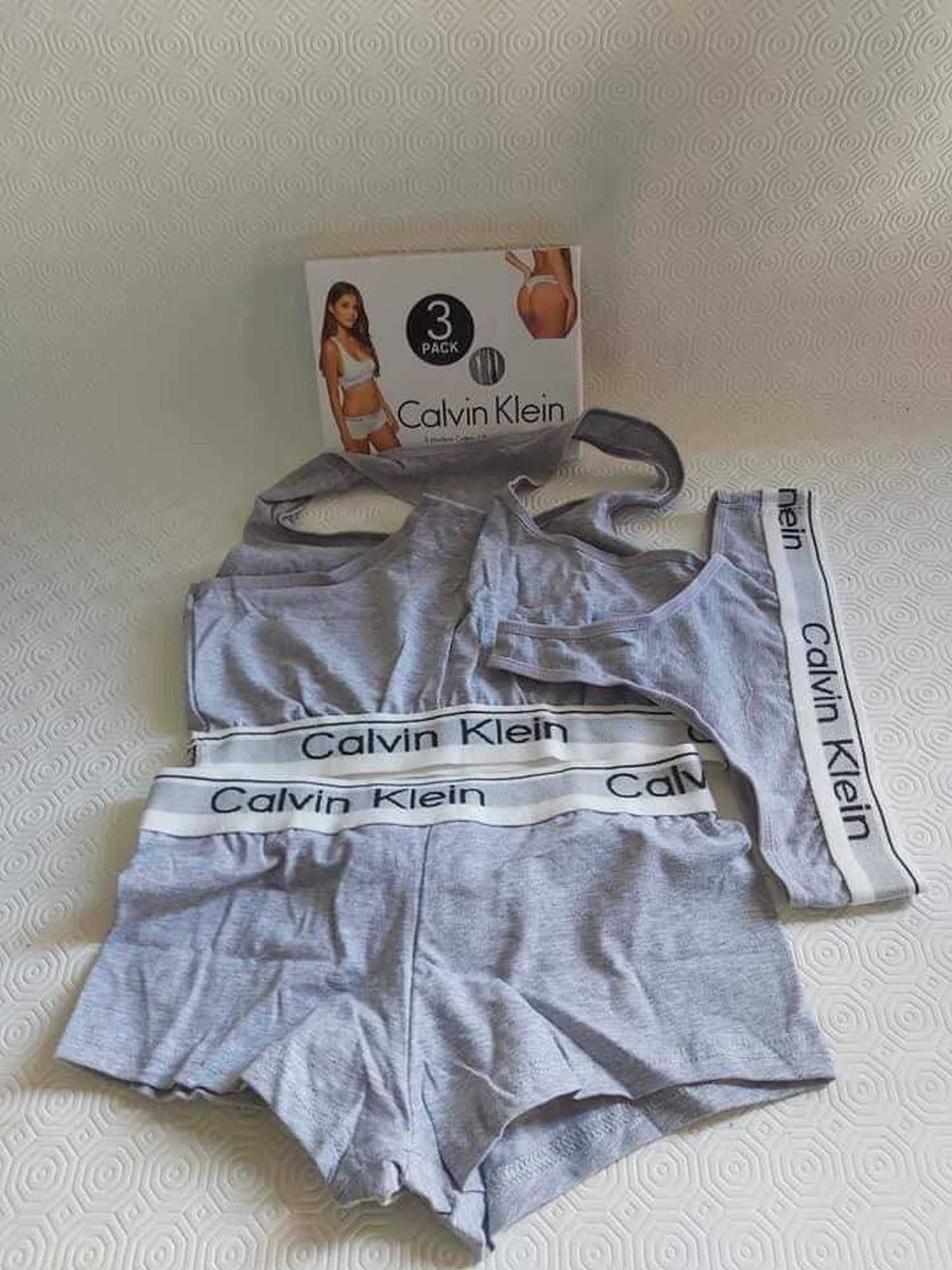 Zestaw komplet STANIK top bokserki victoria ck th stringi damski 3pak