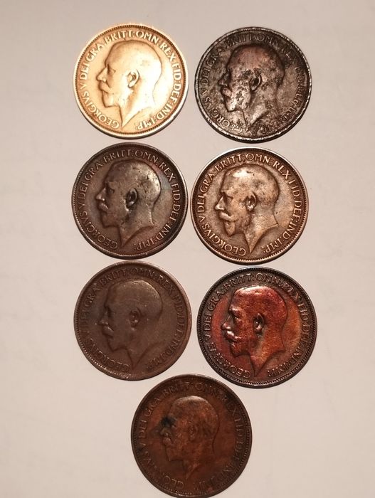 Moedas de 1/2 Penny Inglaterra de 1912 a 1966