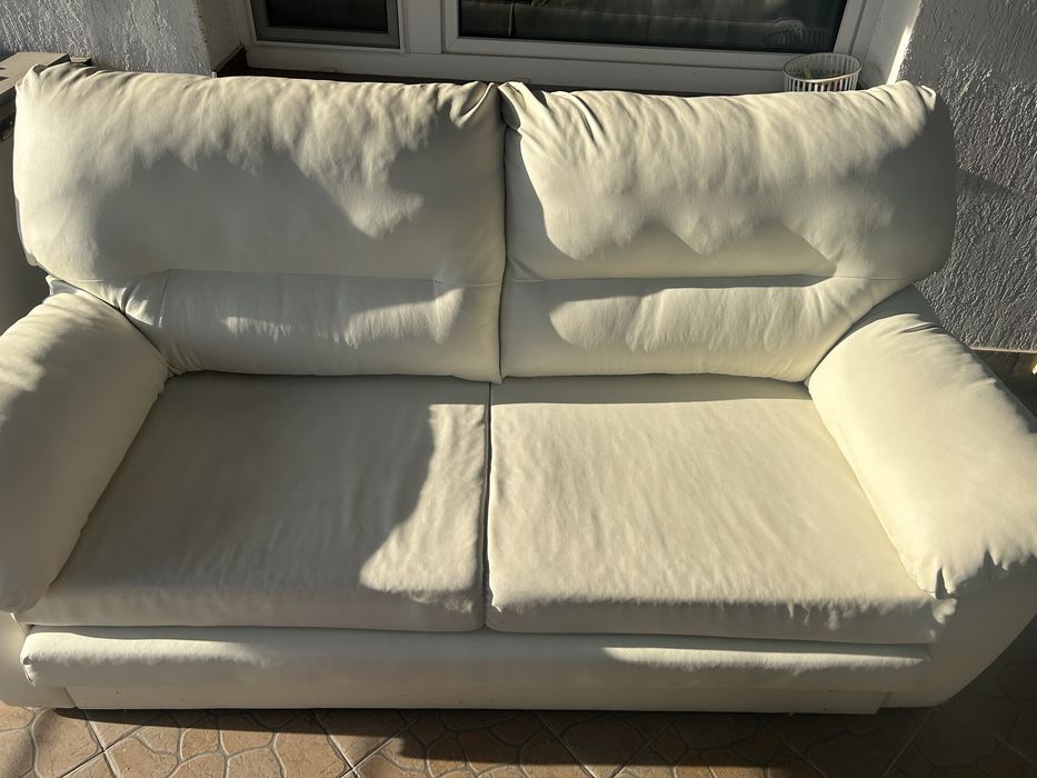 Kanapa sofa biała z funkcją spania ekoskóra