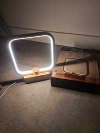 Stylowa lampa nocna LED drewniana podstawka