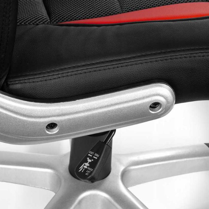 FOTEL gamingowy RECORD do biurka czarno-szaro-czerwony NOWY STYL