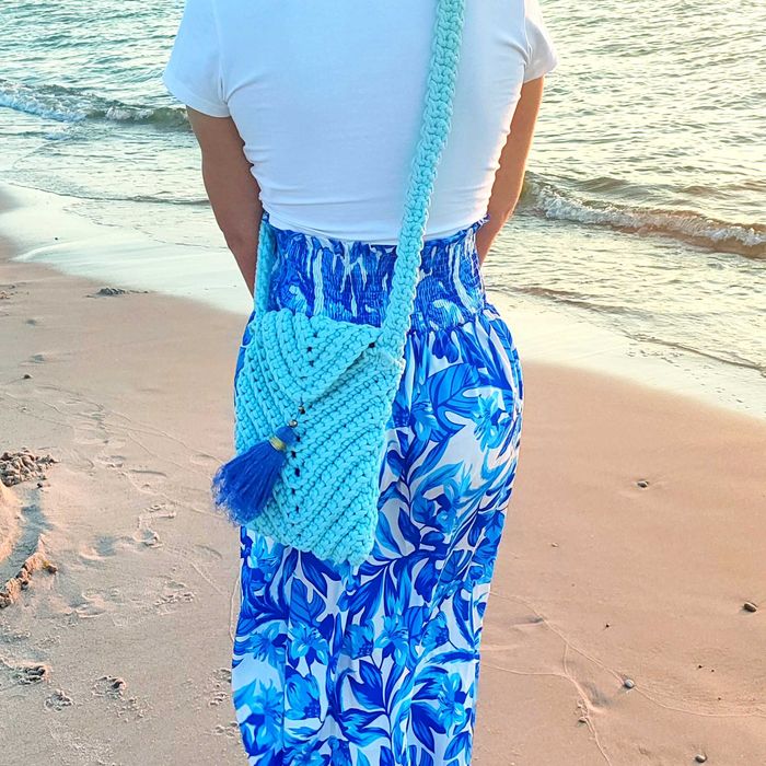 Niebieska torebka listonoszka bawełniana handmade