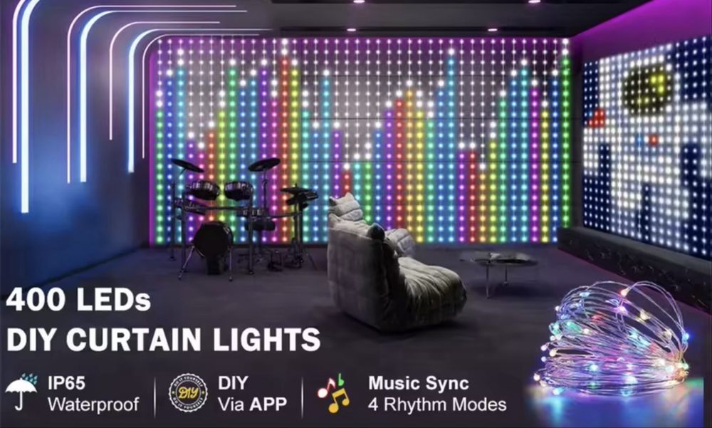 Usb RGBIC-smart гирлянда,смарт-гирлянда, умная штора, гирлянда на окно