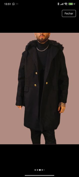 Sobretudo Preto com Gola de Pêlo L Novo