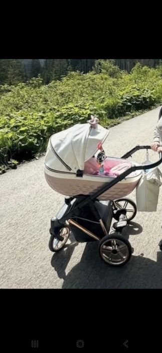 Wózek 3w1,wózek z różową gondolą,wózek adbor oxv 3d, wózek rose gold.