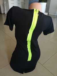Mała czarna mini sukienka z neonowym zamkiem S/M