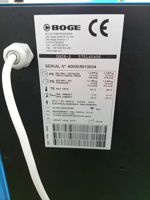 Osuszacz ziębniczy Boge 26-2 . 2.6m³/min.