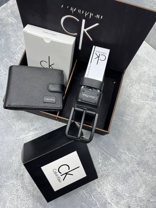 Мужской ремень+портмоне из кожи в деревянном боксе на подарок