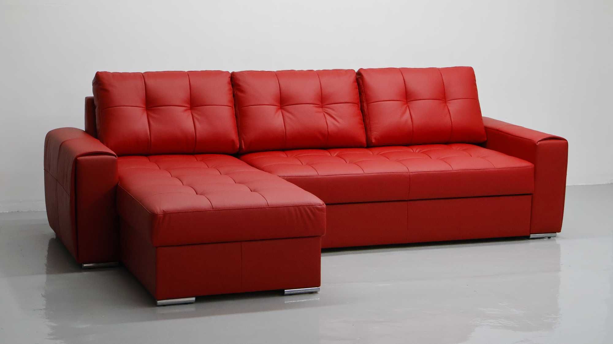 czerwona SKÓRA NATURALNA NAROŻNIK z narożnik spanie pojemnik 6038 sofa
