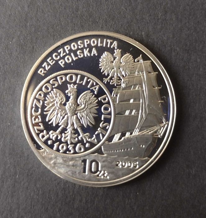 moneta 10 złotych Ag Dzieje złotego 5 zł żaglówka