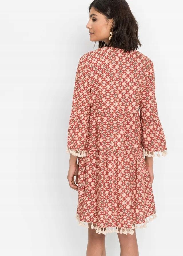 B.P.C sukienka tunikowa we wzory z frędzlami boho 48.
