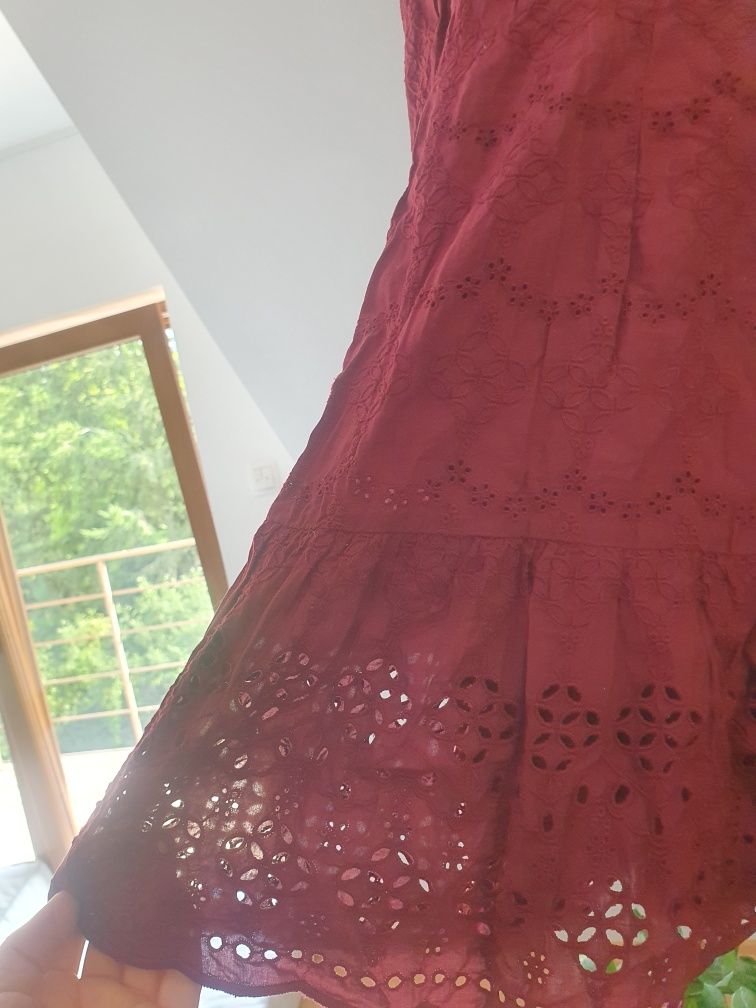 Sukienka H&M 36 bawełna ażurowa wyszywana bordo