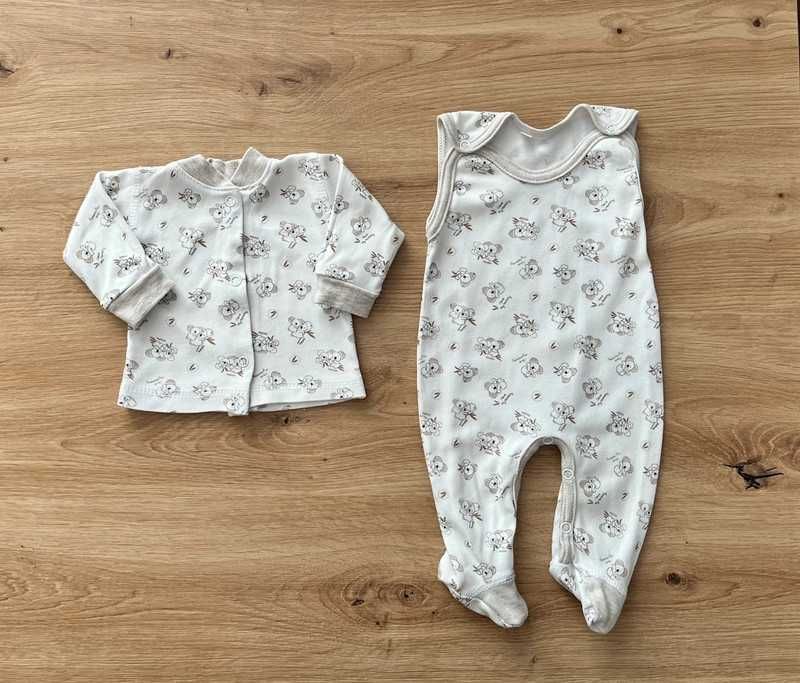 Wyprawka biały beżowy sweterek i pajacyk niemowlęcy bawełna 50-56 cm