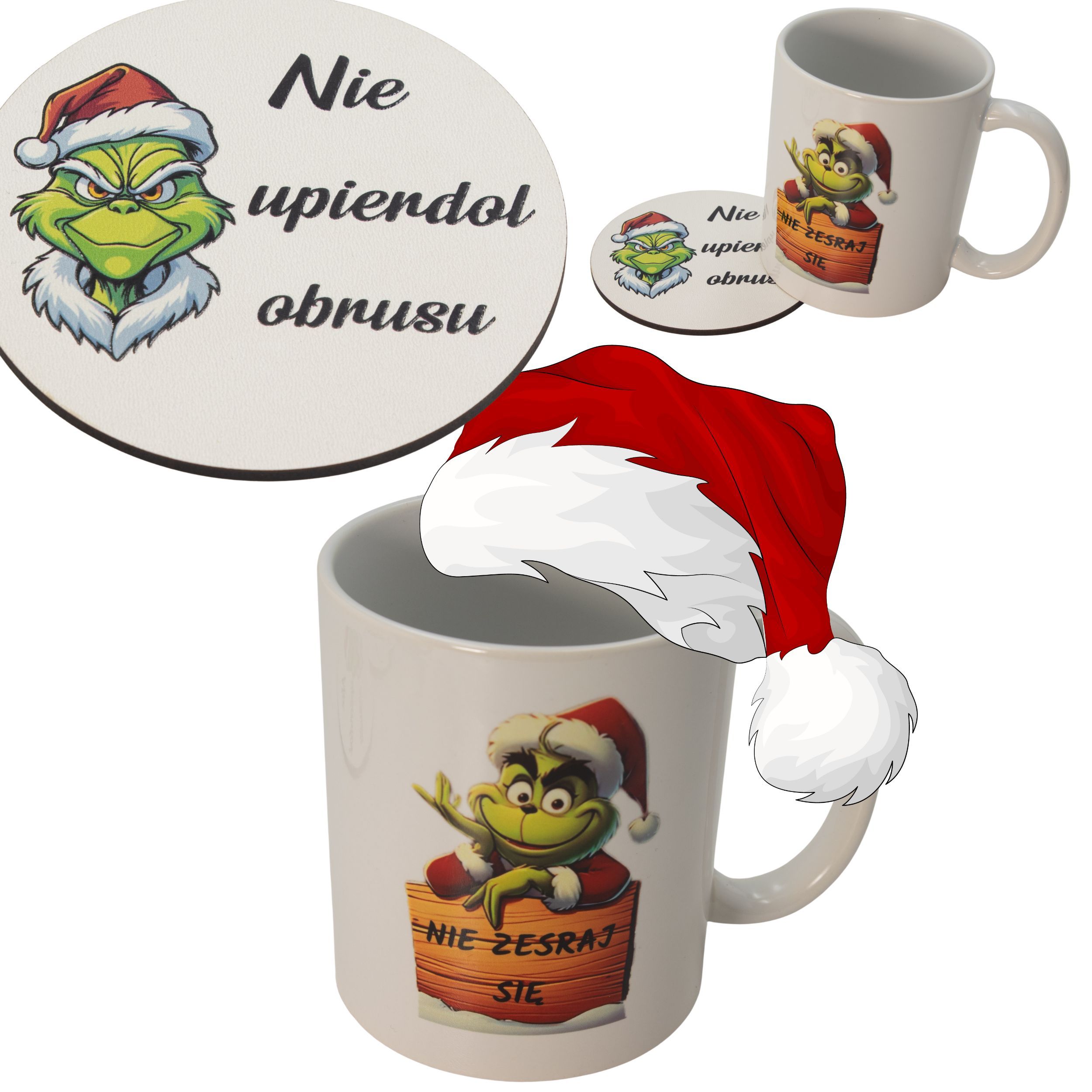 Zestaw Kubek i Podkładka pod kubek GRINCH zestaw świąteczny na stół
