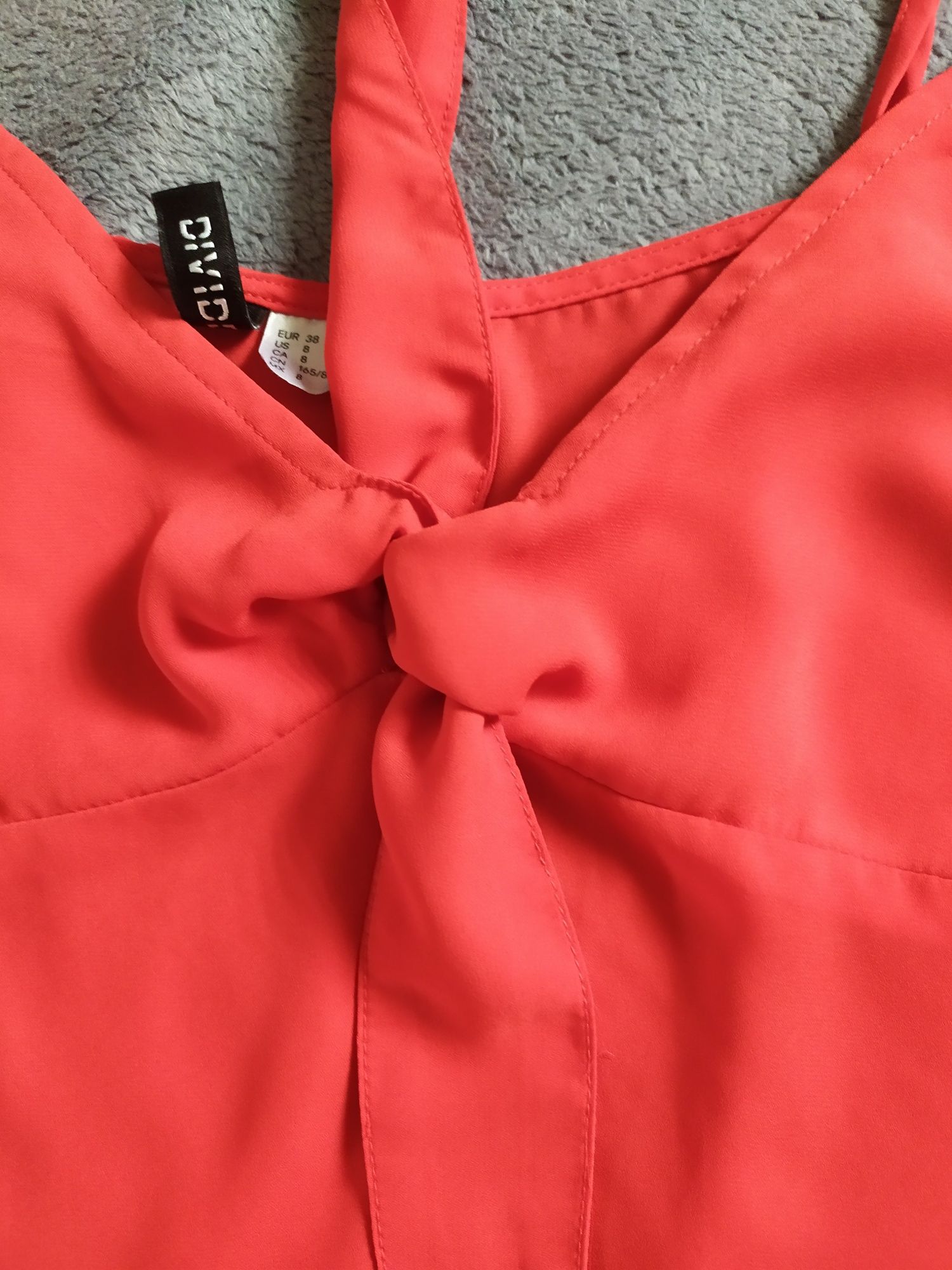 Bluzka h&m koszulka na ramiączka z wiązaniem czerwona dekolt v lato