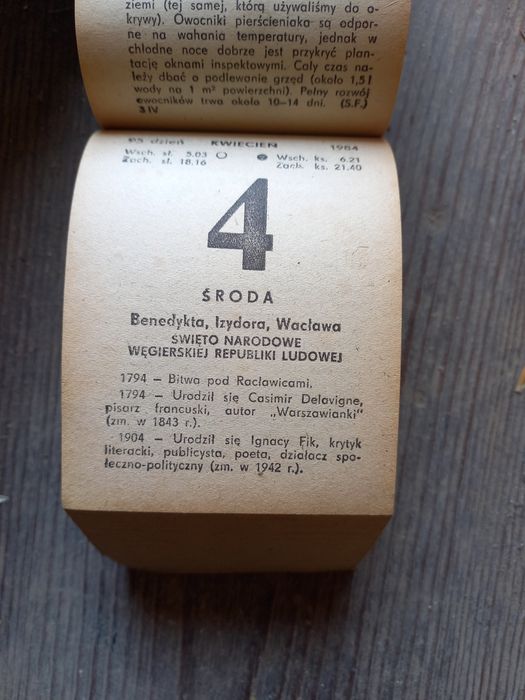 Kalendarz zdzierak 1984 - kompletny