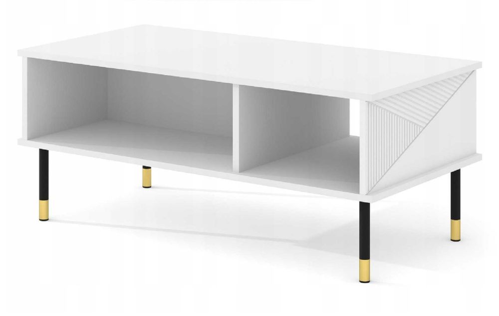 Stolik kawowy WOODY 110x55 cm frezowany biały mat