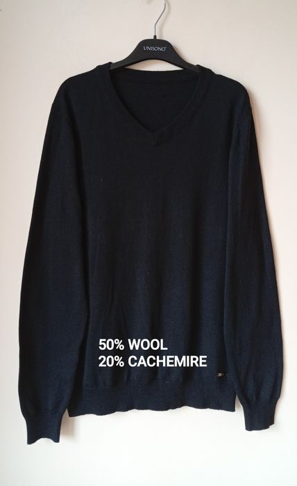 Czarny wełniany sweter oversize z kaszmirem, Vintage , rozmiar M