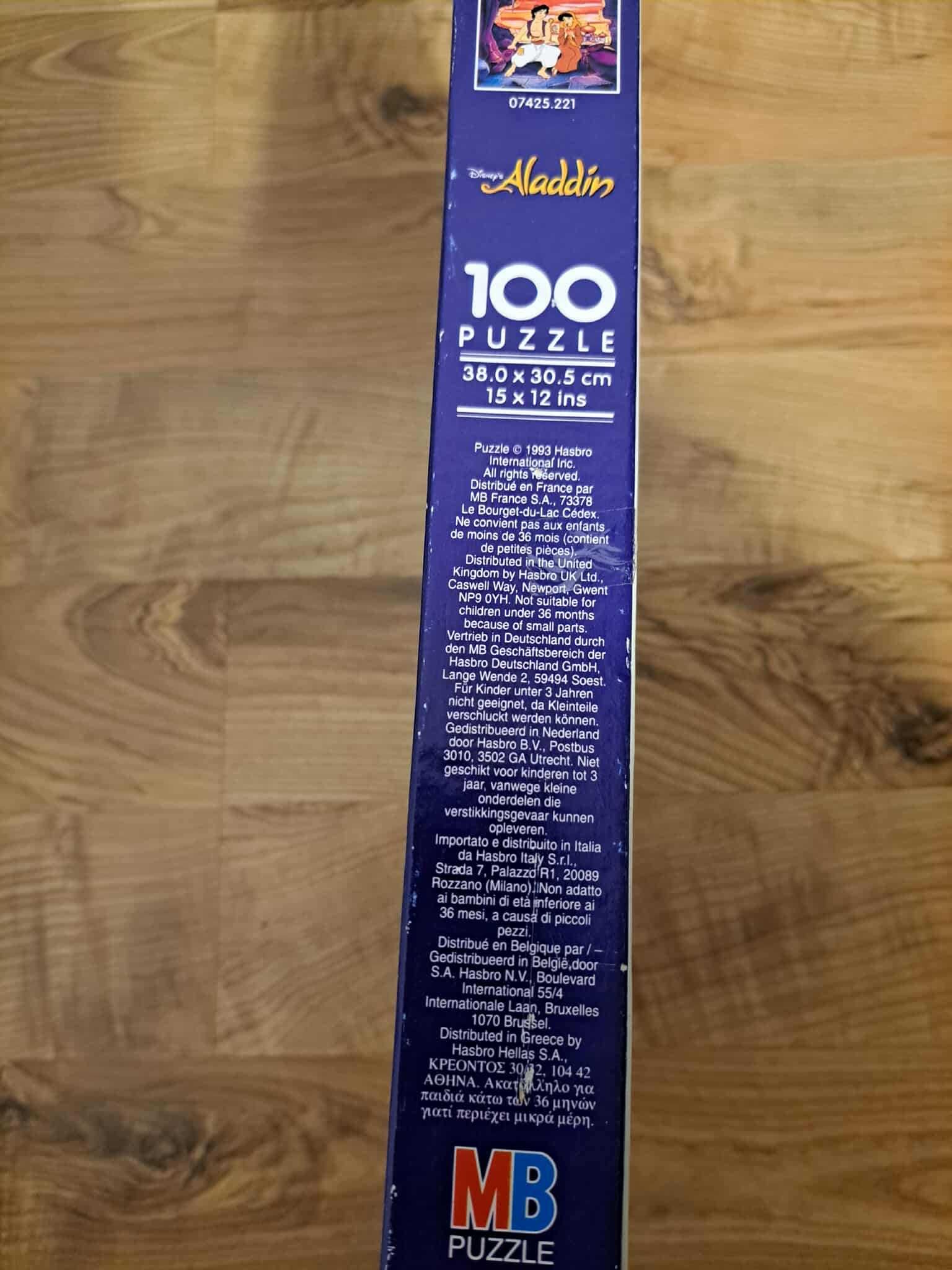 Puzzle Disney Aladdin 100 elementów MB Puzzle vintage fioletowe 1993