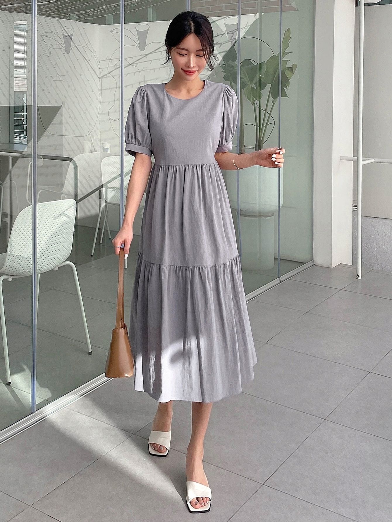 Sukienka Letnia Bawełniana Rozkloszowana Midi Szara Casual Dazy Xs 34