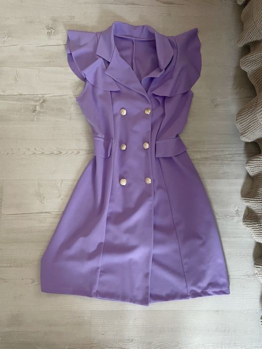Marynarkowa liliowa fioletowa sukienka roz. S/M garniturowa żakietowa