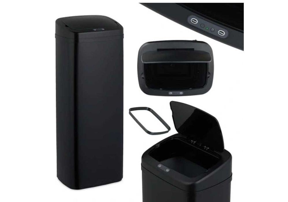 Relaxdays Czarny kosz na śmieci z czujnikiem 50l