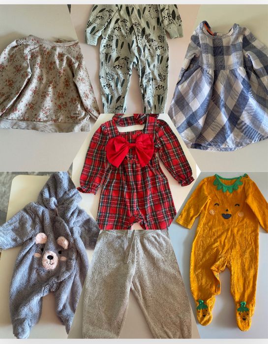 Paczka ubrań 7 rzeczy dla dziewczynki 6-9 miesięcy 74 cm jesień zima