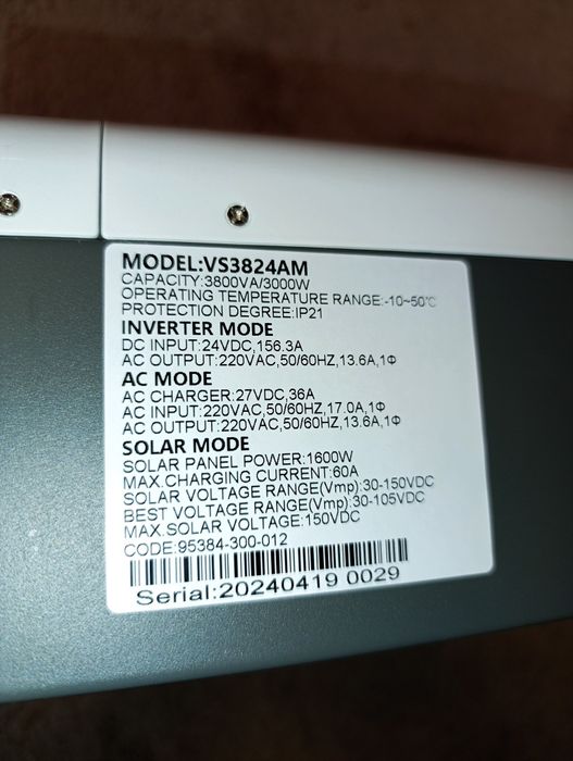 Techfine VS3824AM 3800VA/3000W 24V гібридний інвертор