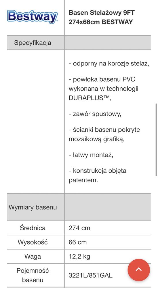 Basen stelażowy okrągły Bestway 5612F 274 x 66 cm