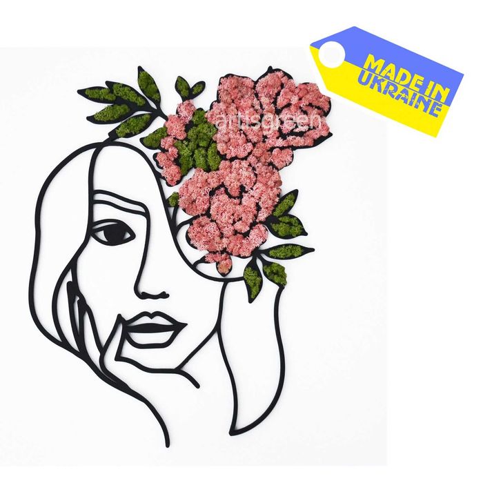 Картина "Девушка с цветами" со мхом/Подарунок з мохом. Знижка 30%