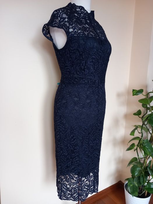 granatowa koronkowa midi sukienka roz.42