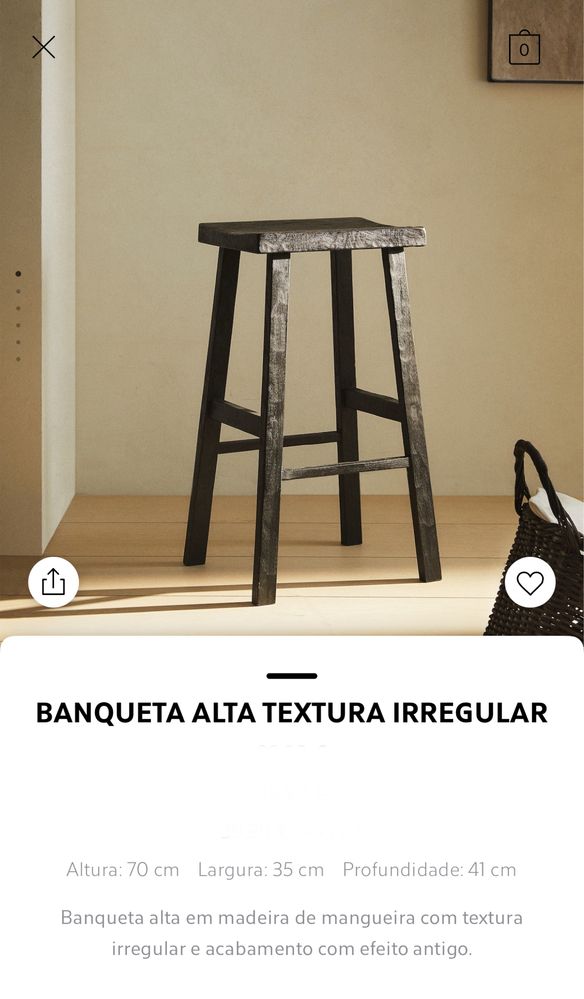 Banqueta Alta Textura Irregular Zara Home NOVO