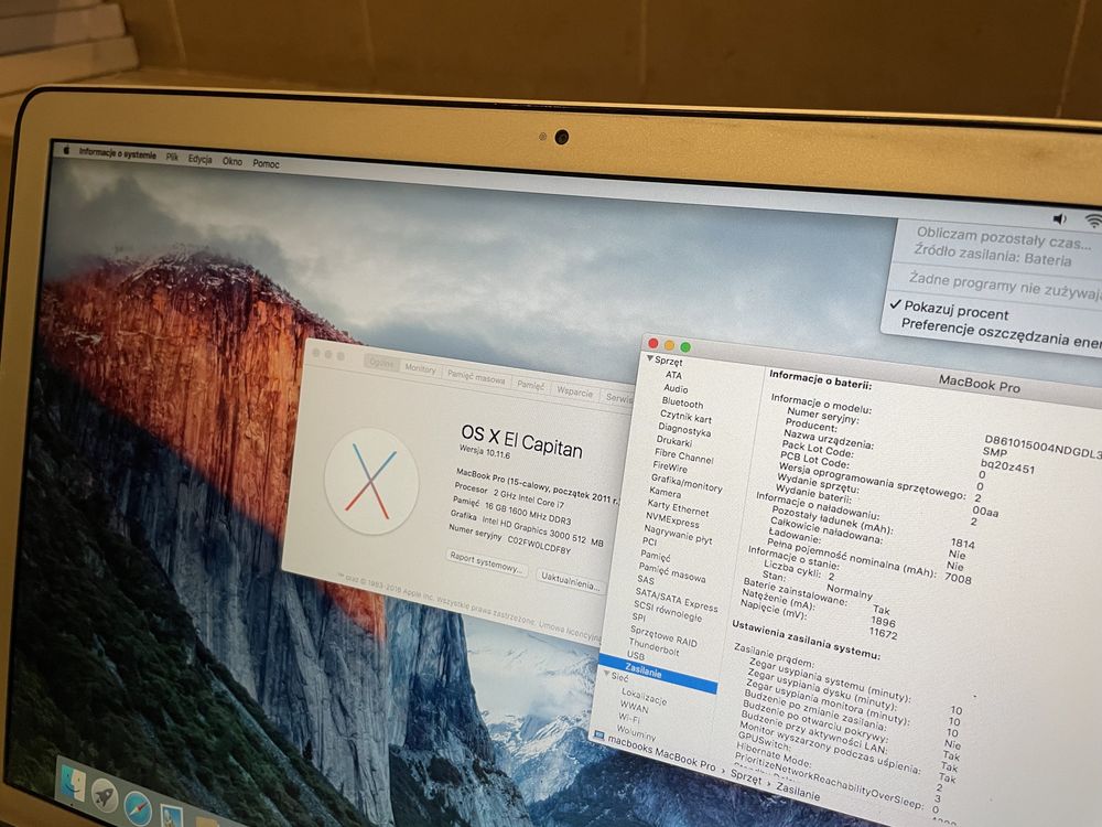 Apple Macbook  pro 15 i7 16gb ssd a1286  mat bateria nowa