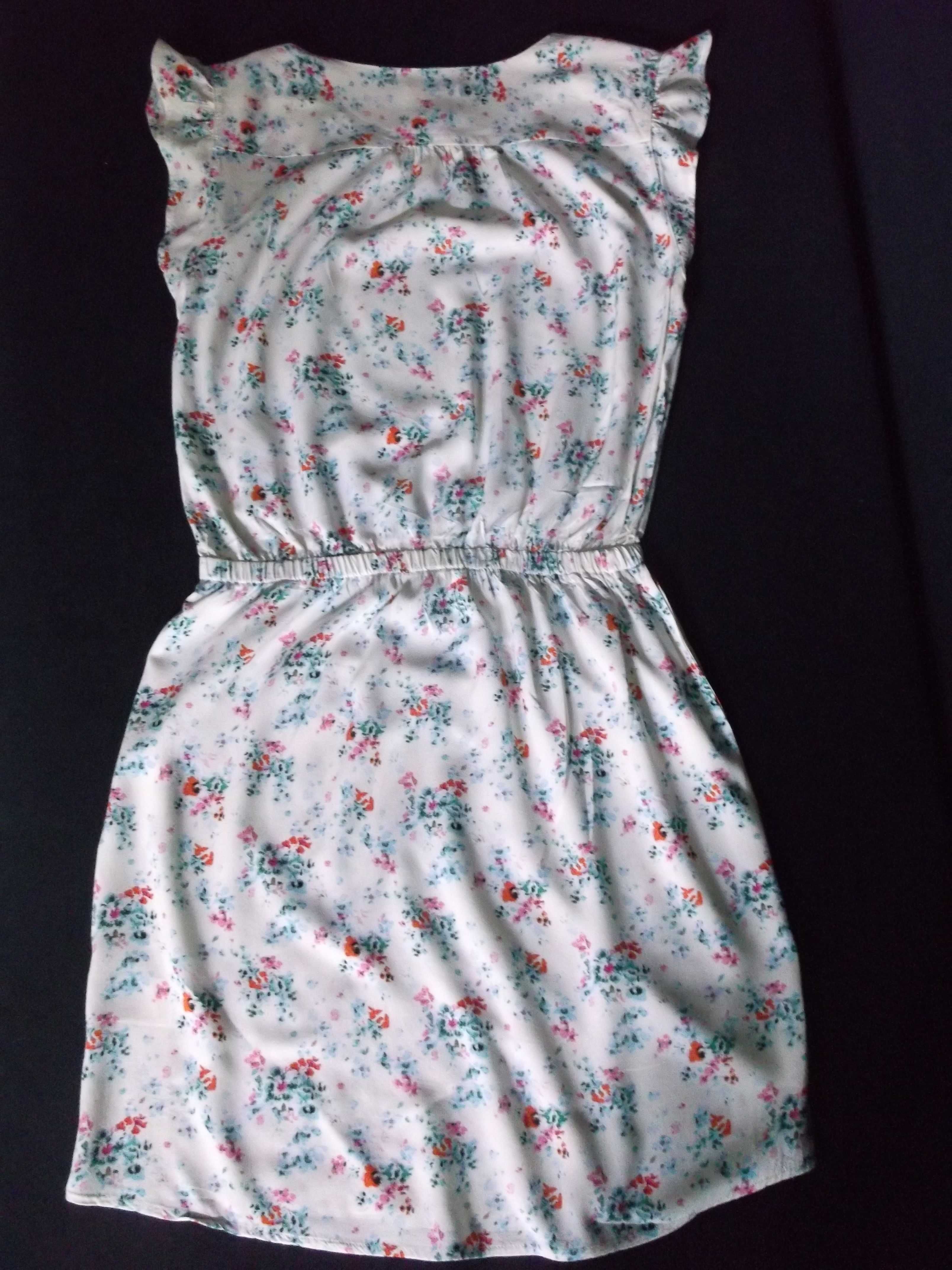 Sukienka , biała, klasyczna łączka kwiaty, falbanka H&M 36