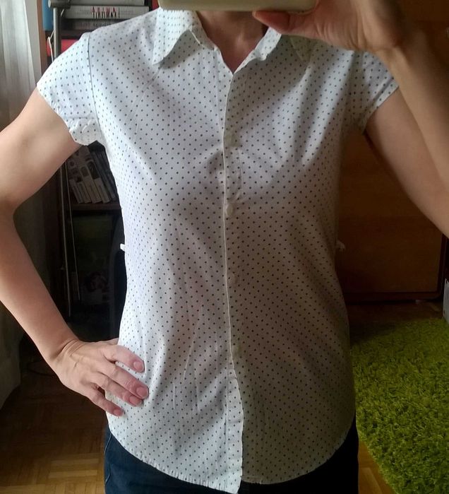 Biała bluzka w zielone kropki, Objeks, rozmiar M