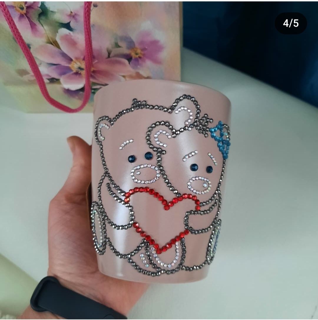 Чашка зі стразами закохані ведмедики  360мл