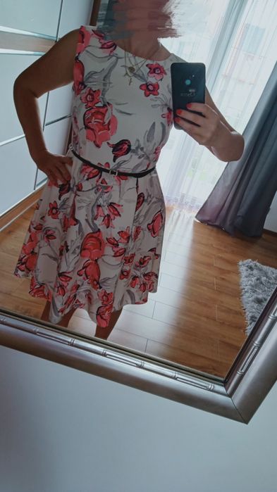 Sukienka okazyjna letnia kwiaty wizytowa komunia impreza rozkloszowana