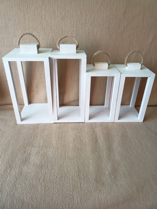 Lampiony , latarenki 3 sztuki drewniane kolor biały WARTO !