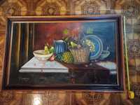 Quadro grande antigo anos 70/80. Mesa com frutas. 110x70cm