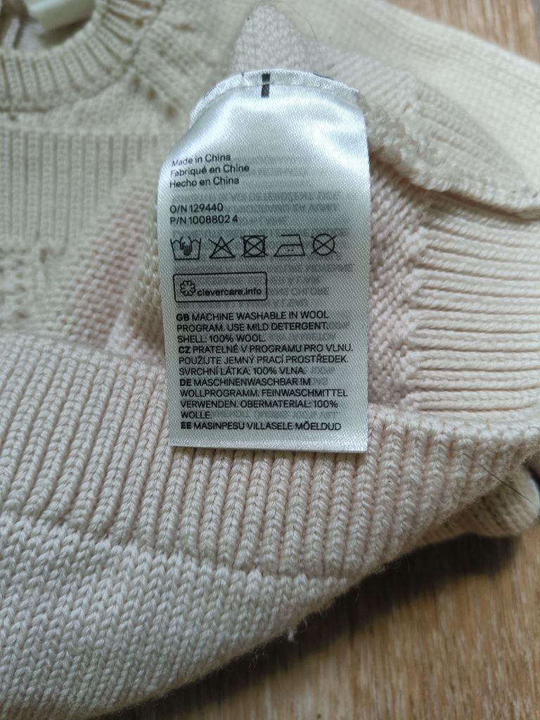 Sweterek wełniany ecru H&M 80